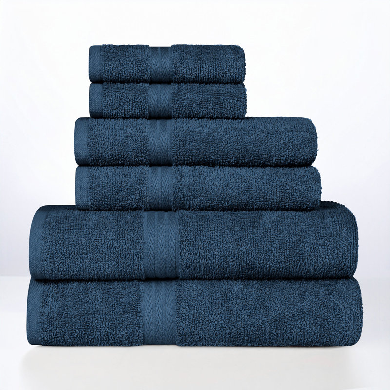 100% Cotton Lightweight Quick-Drying Absorbent 6-Piece Towel Set, Navy Blue