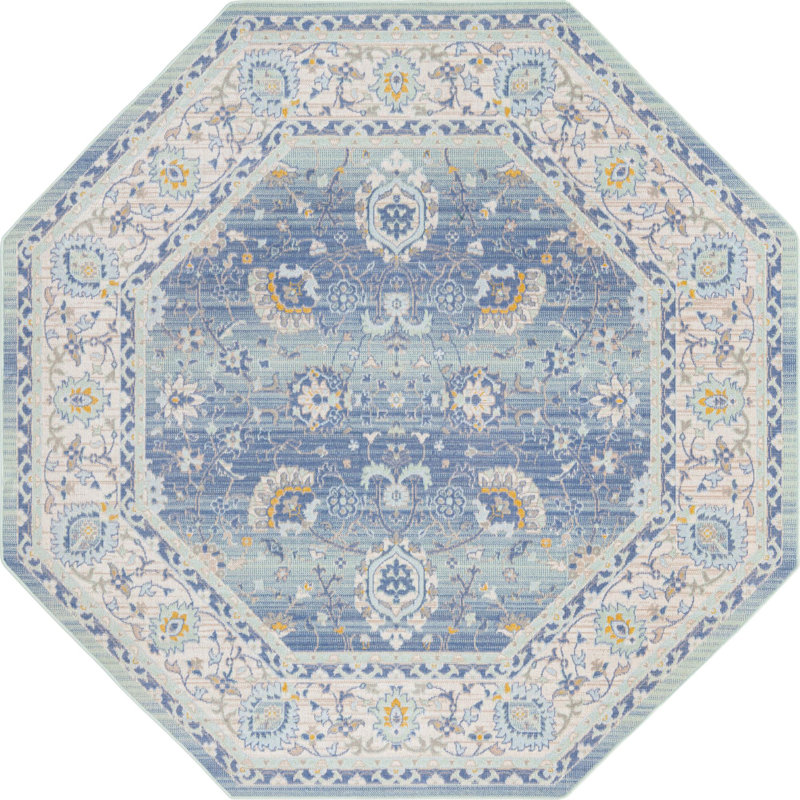 Tapis traditionnel Matthei couleur ciel, Octogone 7 pi