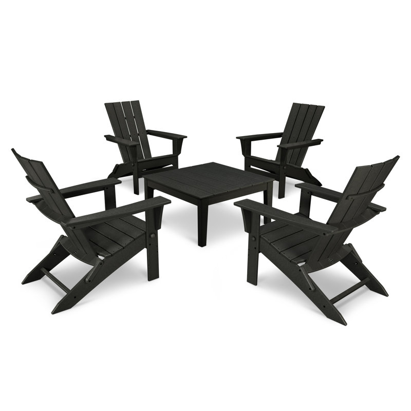 POLYWOOD Quattro Folding Chair 5-Piece Conversation Set, Black