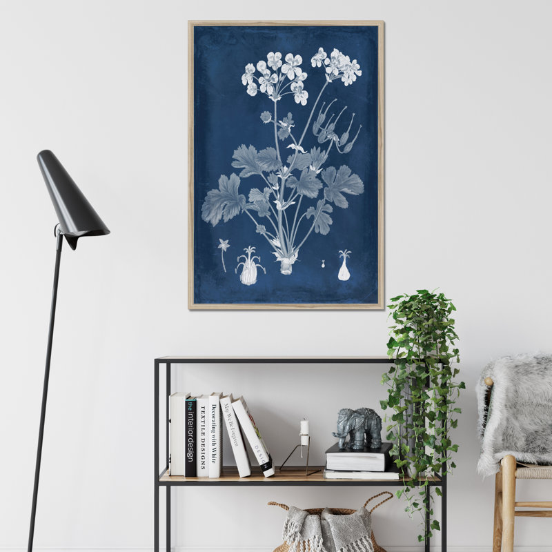 Botanical In Indigo III by Vision Studio - Painting on Canvas, 95cm H x 65cm W, Natural Wood Framed Paper Print