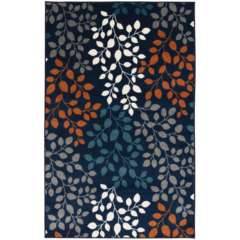 Tapis d'intérieur / extérieur bleu en polypropylène touffeté à la machine Ketchum, Rectangulaire 5 pi 3 po x 7 pi 3 po