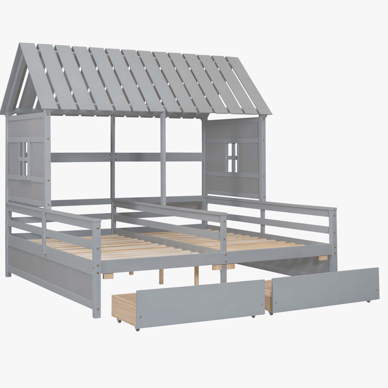 Jindalee Solid Wood Shared Twin Storage Bed, Grey