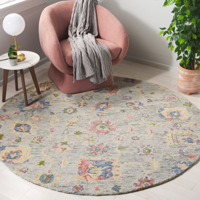 Metro Hand Tufted Wool Cotton Floral Rug in Beige