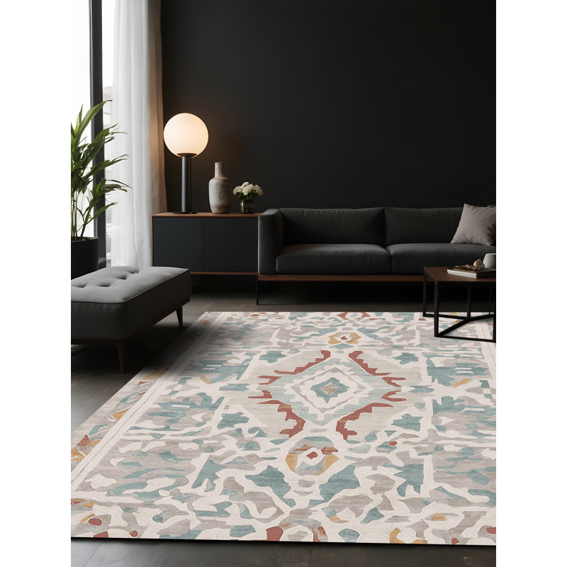 Tapis beige soyeux et moelleux, Carré 6 pi