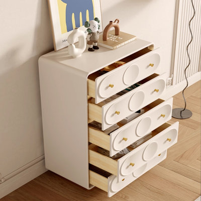 Buffet décoratif en bois massif crème ivoire avec 5 tiroirs
