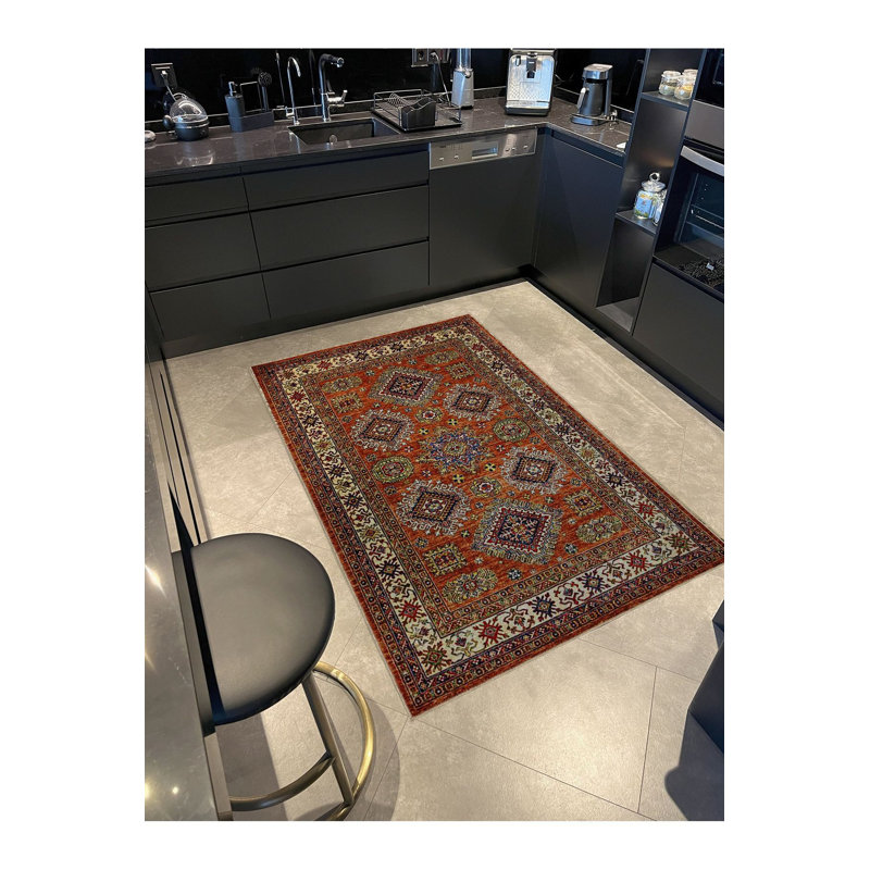 Tapis orange traditionnel lavable à motif orange, Sous-tapis rectangulaire de 3 pi 3 po x 4 pi 11 po
