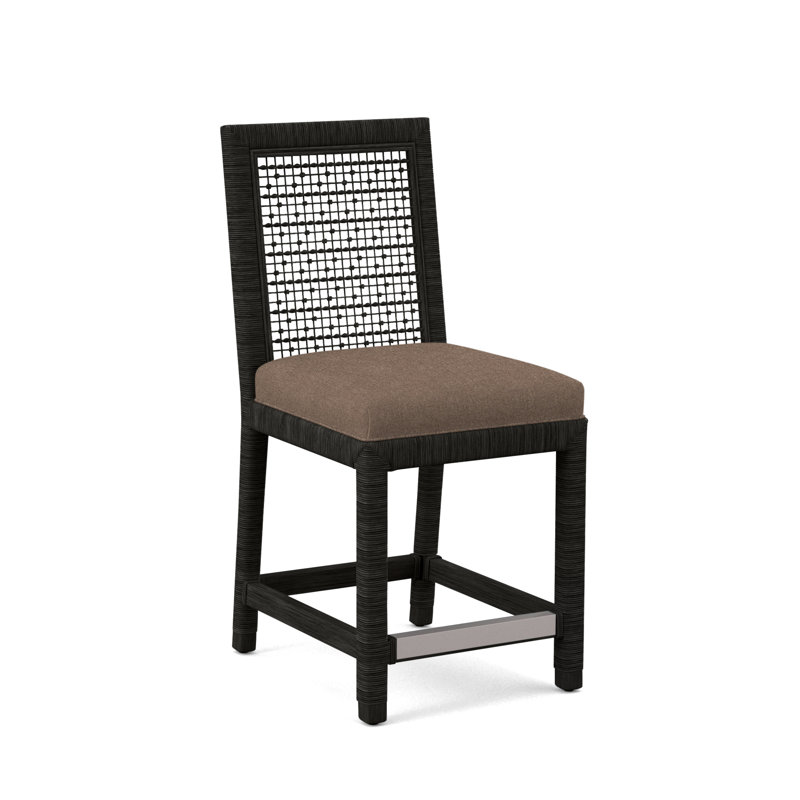 Pine Isle 24" Counter Stool, Sunbrella Beige Pinstripe; 6205-74, Antique Black