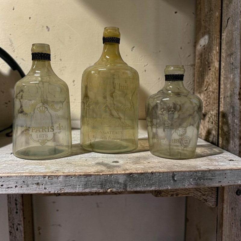 Assortiment de vases verts transparents avec décalcomanies françaises, Petit vase vert
