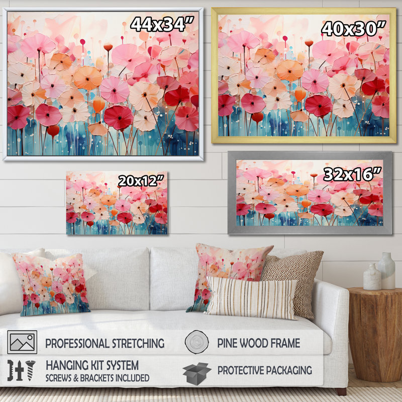 Essence éphémère rose sur toile, Toile tendue, H 30 po x l 40 po x P 1,5 po