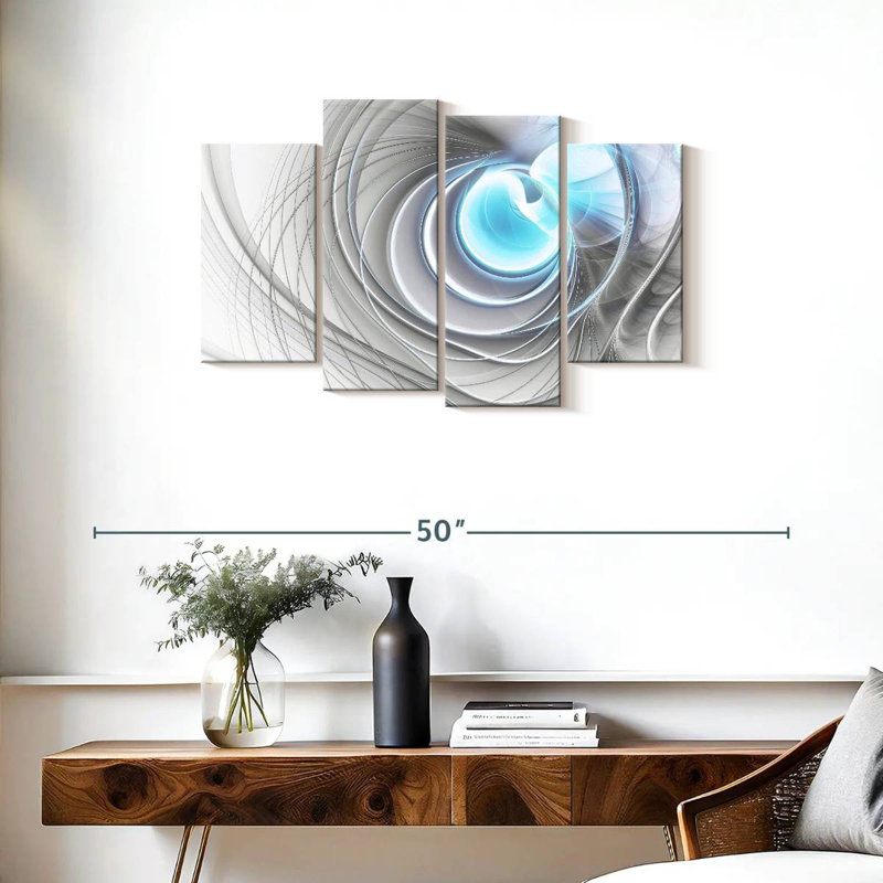 Avery Blue White Grey Abstract, 22" H x 36" W