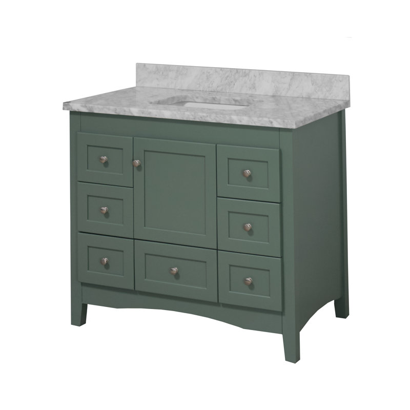 Ensemble de meuble-lavabo simple 42 po Edber, Marbre de Carrare, Vert sauge