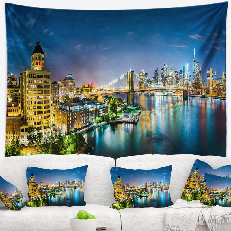 Tapisserie de polyester panoramique new york city avec accessoires suspendus inclus, H 32 po x l 39 po