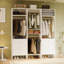 Système de garde-robe modulaire étroit, garde-robe autoportante blanche avec tringle suspendue et 3 tiroirs de rangement