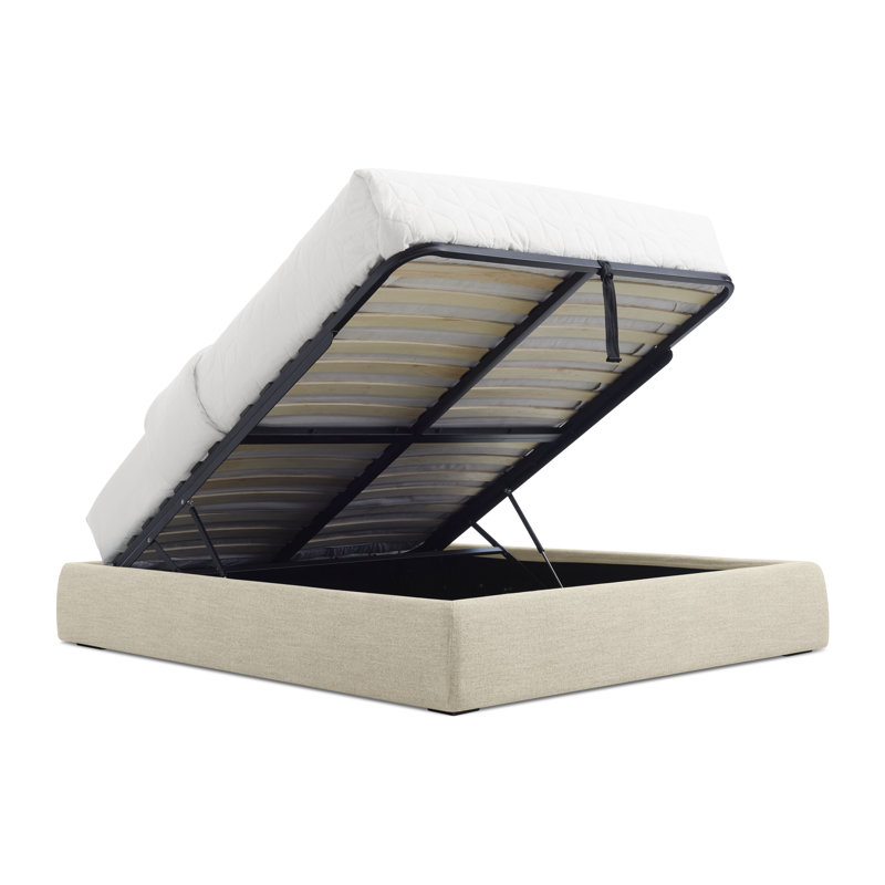 Lid Upholstered Storage Bed, Full, Barto Sand, Lift Up Storage
