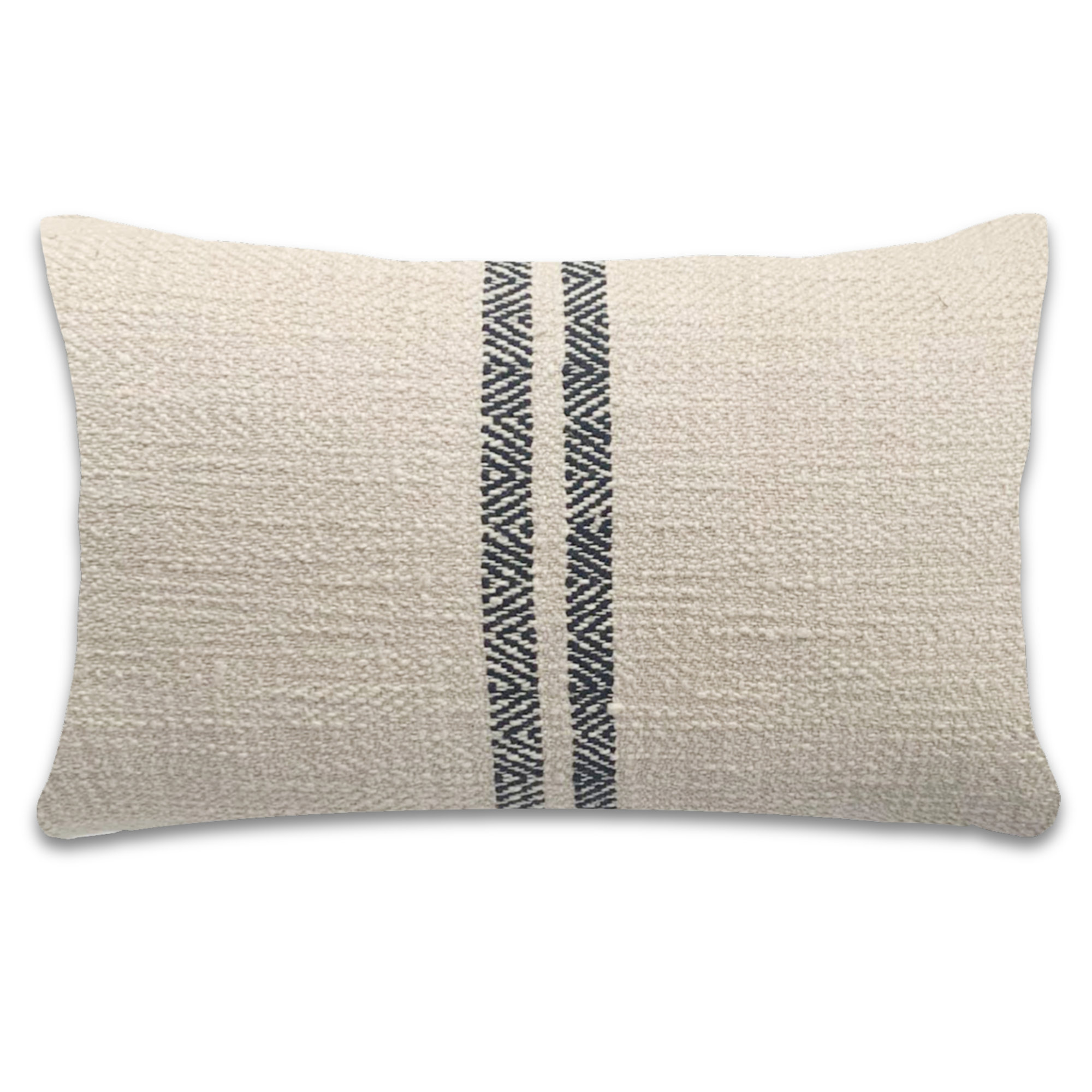 PILLOWPIA Hugh Cotton Lumbar Pillow Cover with Chevron Pattern and Brass Zipper Accent, Cream