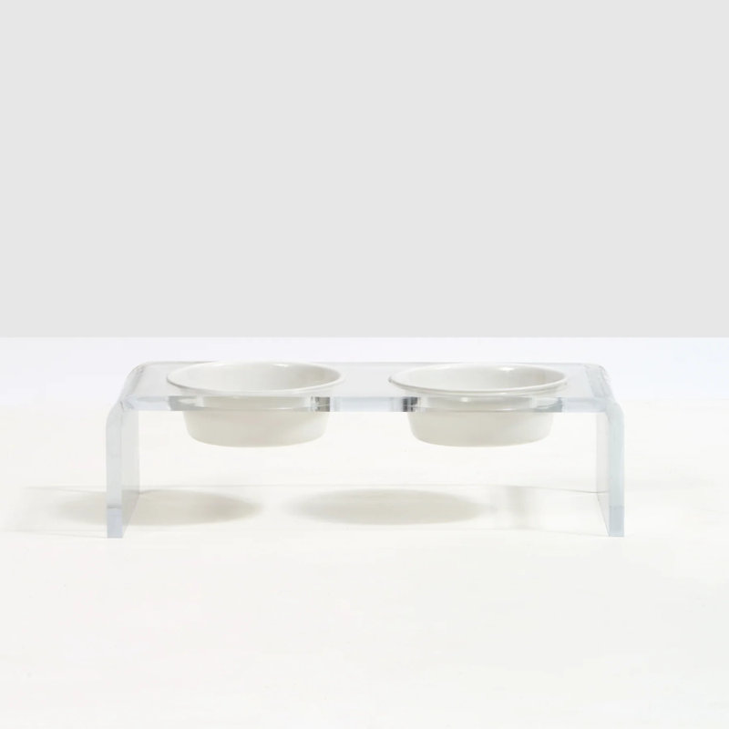 Small Clear Elevated Feeder with Color Bowls, White, 1.5 cups / 12 fluid oz