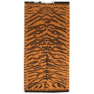 One-of-a-Kind Runner 3' X 6' New Age Runner Wool Area Rug in Black/Orange