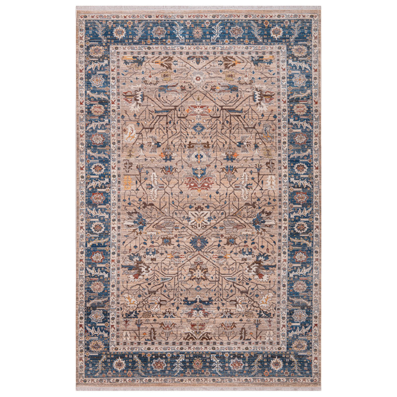 Tapis oriental brun clair / bleu marine, Rectangle 5 pi x 7 pi 8 po