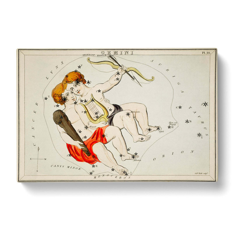 Astronomical Zodiac Chart of the Gemini - Wrapped Canvas Painting Pint - Wrapped Canvas, 40cm H x 60cm W x 3cm D