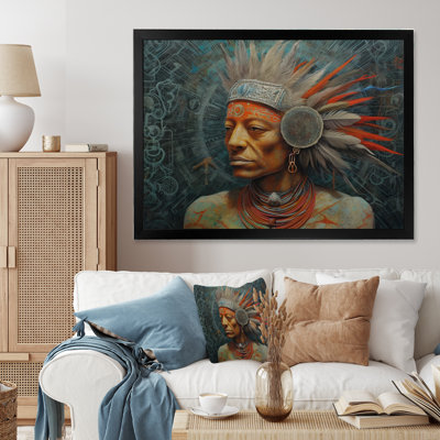 Chaman amérindien avec coiffe de plumes sur toile