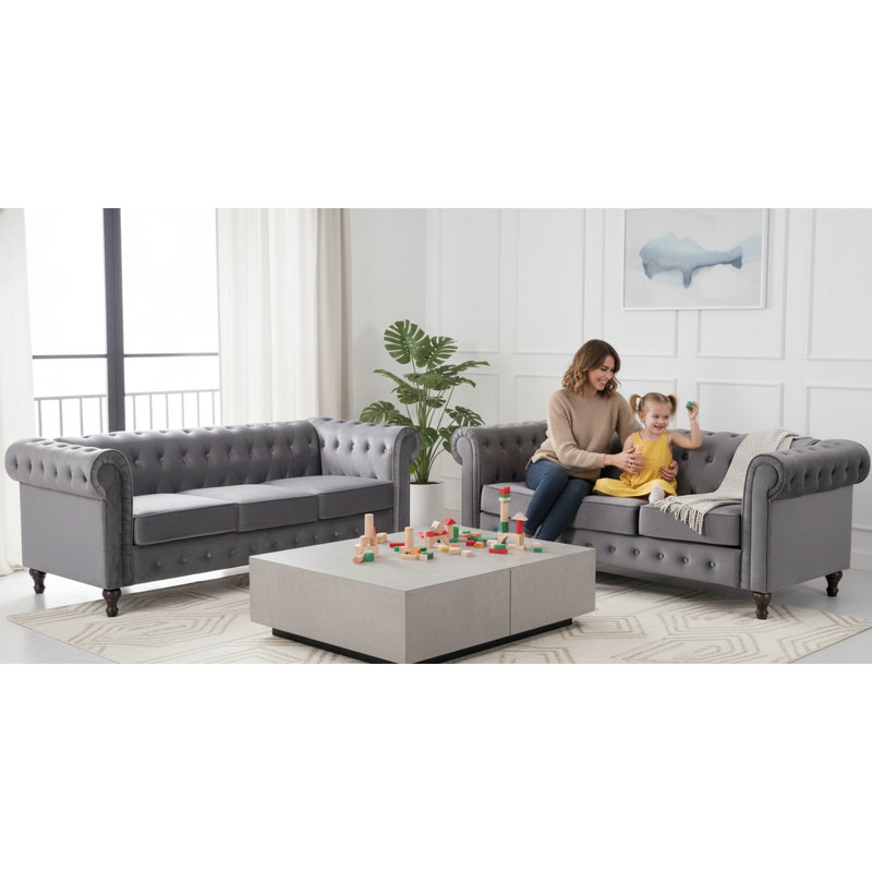 Ensemble de salon 2 pièces Chesterfield, Gris