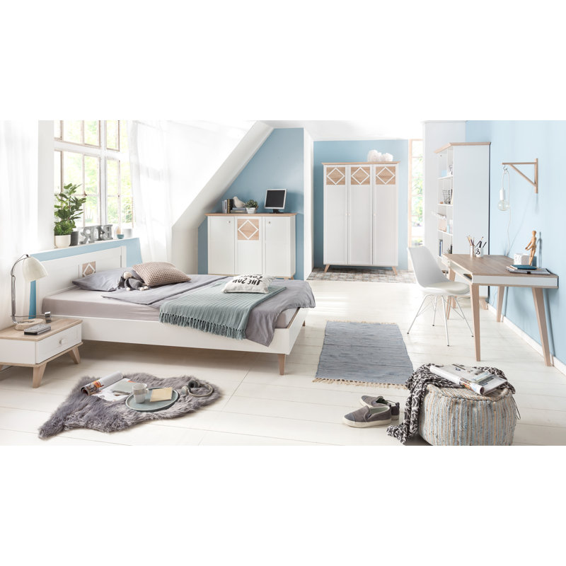 Milsom 133cm W Chest of Drawers, White/Abs. Rough-Sawn Replica Oak
