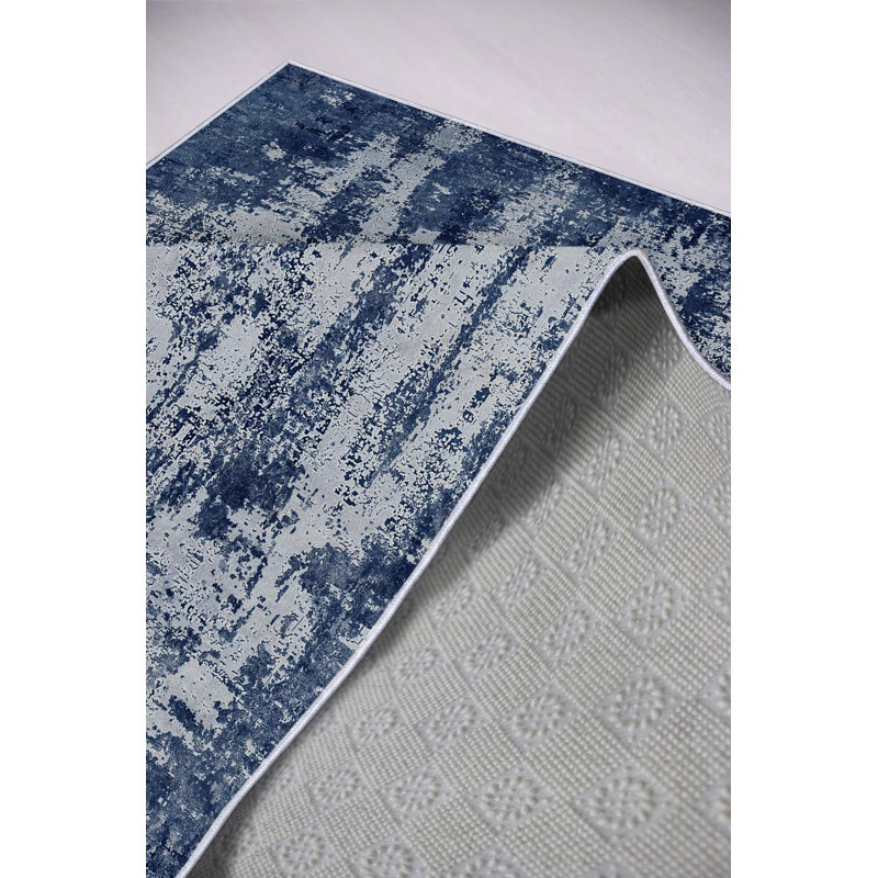 100% Polyester Area Rug, 4.6 x 7.2 Feet | Antibacterial, Eco-Friendly, Non-Slip PVC Dot Underside | Digital Printing, 650 g/m², Machine Washable | Soft Blue Carpet for Living Room, Bedroom, and Office Decor