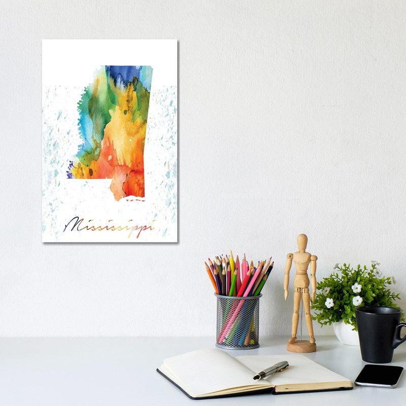 Mississippi State Colourful - Wrapped Canvas Painting, 30.48cm H x 20.32cm W x 1.91cm D