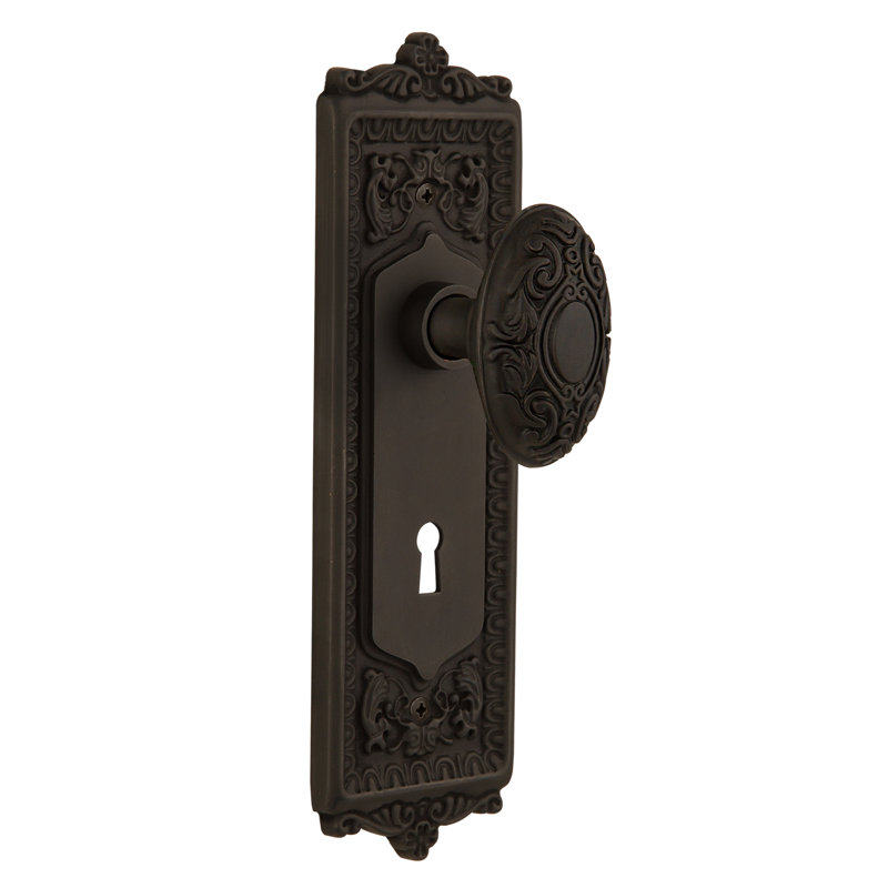 Egg & Dart Plate with Decorative Keyhole and Victorian Door Knob, Oil-Rubbed Bronze, 2-3/4”