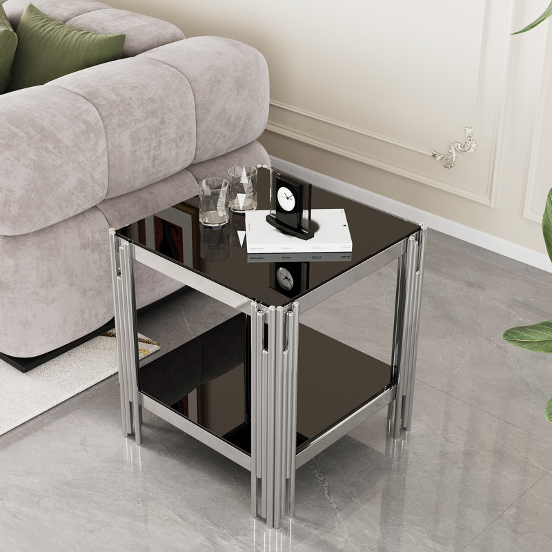 Table de bout avec plateau Demaury, Doré, Noir, noir, noir, noir