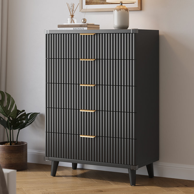 Fluted 5-Drawer Dresser For Bedroom, 28" Modern Chest Of Drawers With Deep Drawers, Wood Drawer Organizer For Living Room, Hallway, Nursery, Hallway Closet