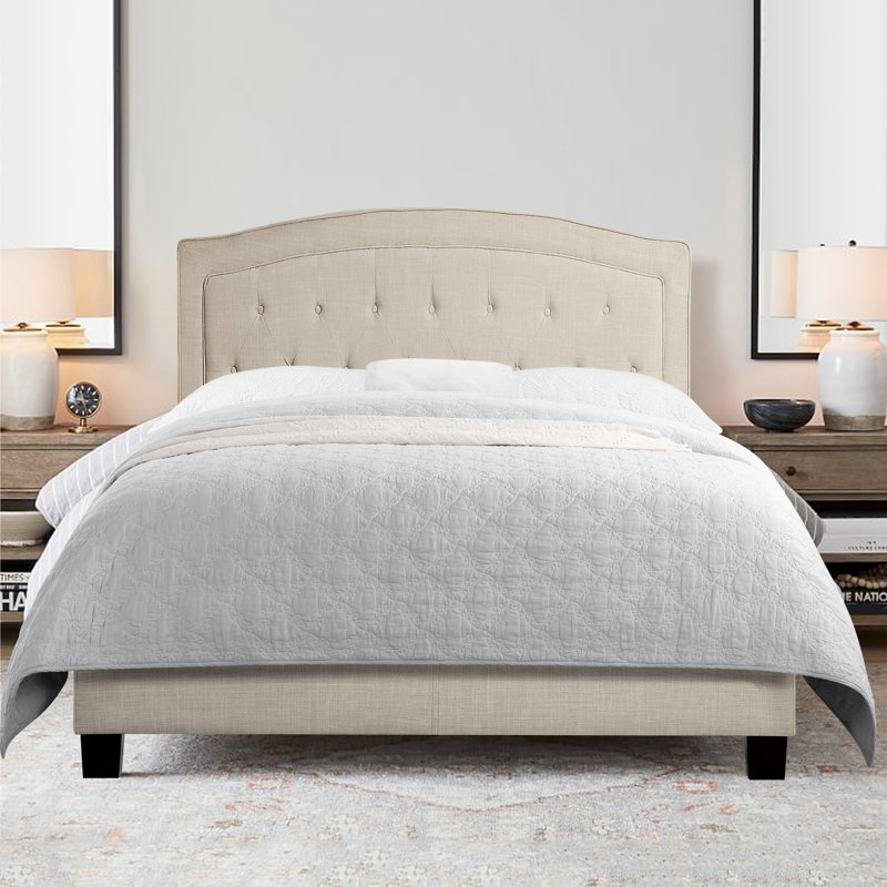 Tête de lit ajustable capitonnée beige pour la chambre à coucher, Beige, Grand lit