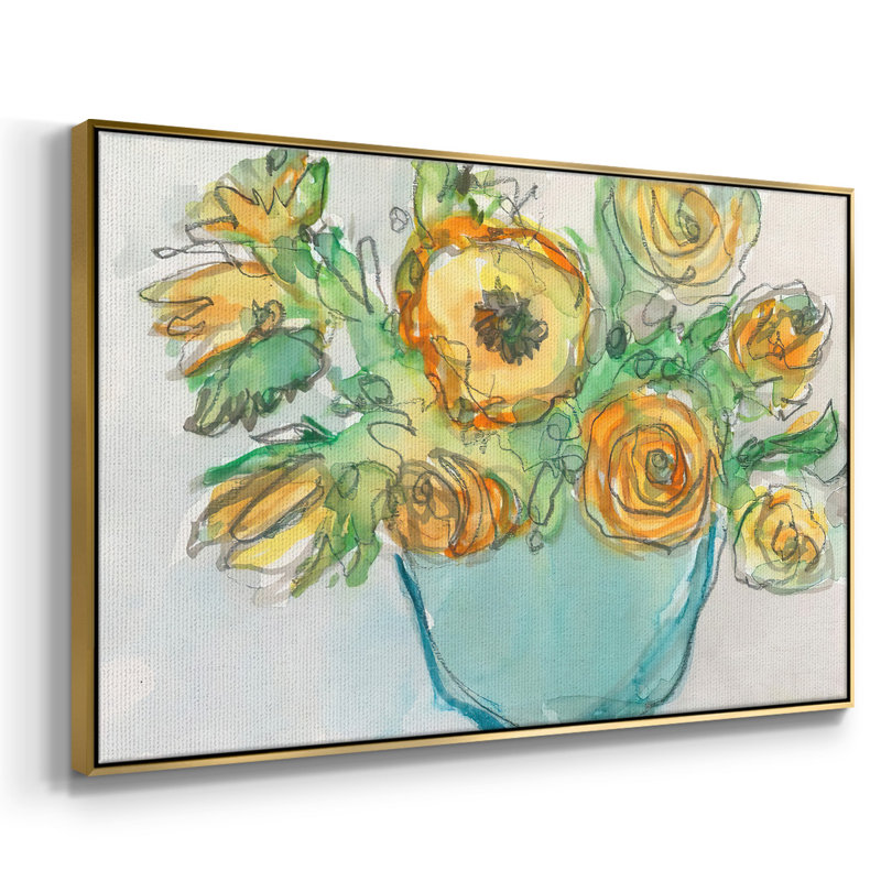 Accent floral printanier II, H 17 po x l 25 po x P 2 po, Toile avec cadre doré