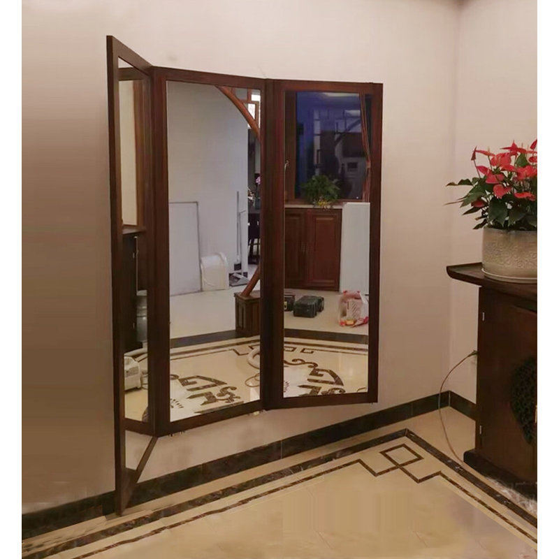 Miroir de garde-robe caché à trois volets, Bois brun foncé