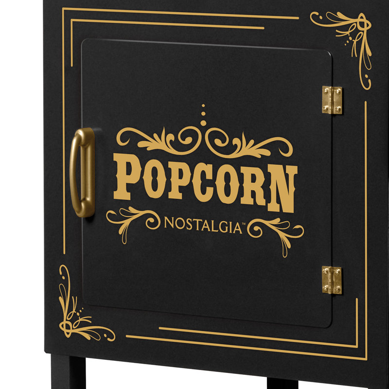 Vintage Black and Gold Popcorn Cart with Stainless Steel Kettle