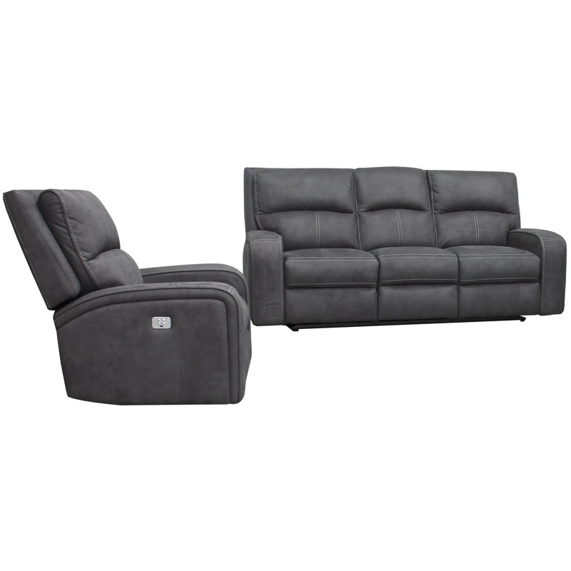 Canapé inclinable électrique Ethan, 2 pièces: canapé, fauteuil inclinable, Ardoise