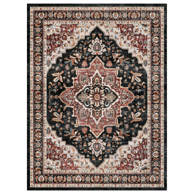Ultra Soft Machine Washable Oriental Area Rug For Living Room, Bedroom