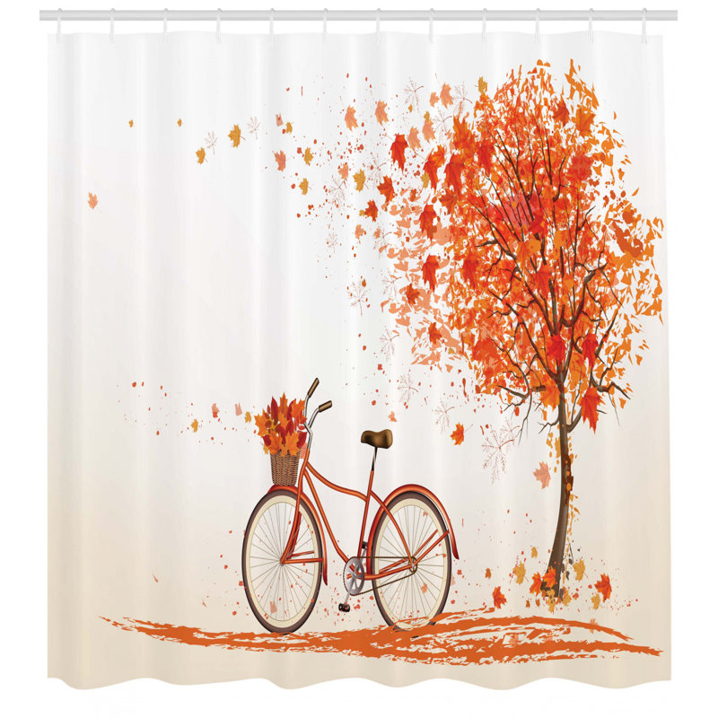Ensemble de rideau de douche en forme d’arbre orange automne décoration bicycle, H 70 po x l 69 po