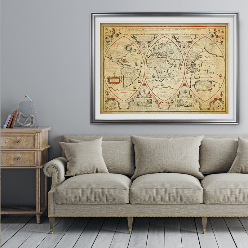 « rétro carte du monde iii », impression, H 18 po x l 27 po x P 1,5 po, Cadre argenté
