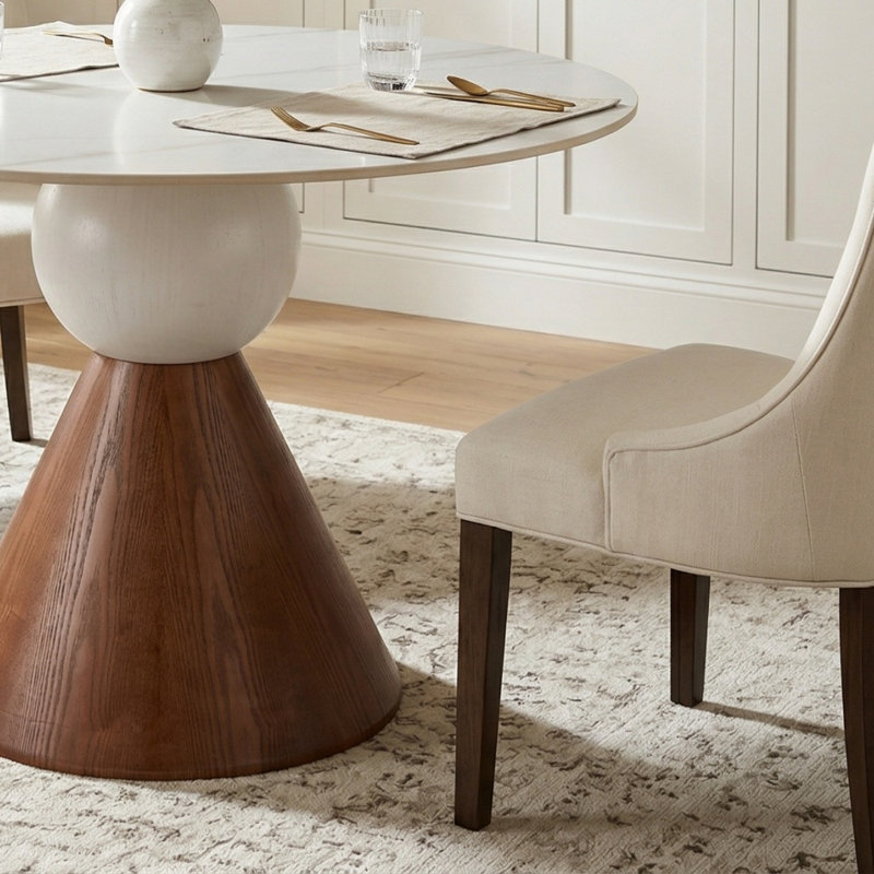 Cone-To-Sphere Dining Table Base Only, High-Quality Solid Wood Pedestal Base