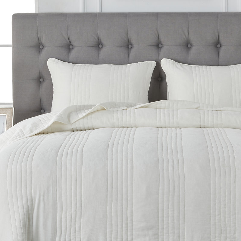 Ensemble de courtepointe 100% coton Grimshaw, Courtepointe pour lit simple + 1 taie décorative, Blanc