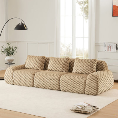 Canapé modulaire moderne de 114 po pour le salon, tissu en flanelle, canapé 3 places surdimensionné, canapé désossé, assise profonde, connexion par boucle, conception antidérapante, sans assemblage