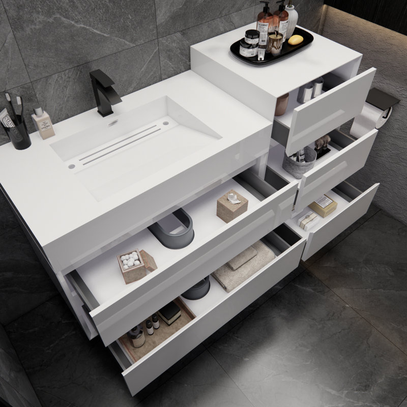 Albizu 43" Wall-Mounted Single Bathroom Vanity, White