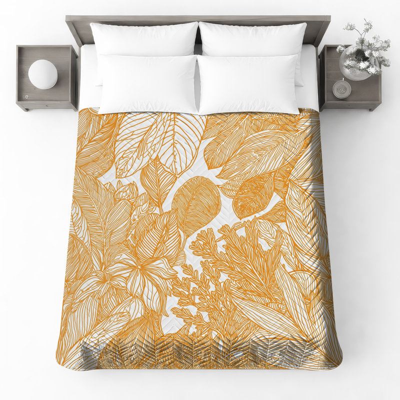 Couvre-lit matelassé à motif de feuilles détaillé pour toutes les tailles, Grand lit