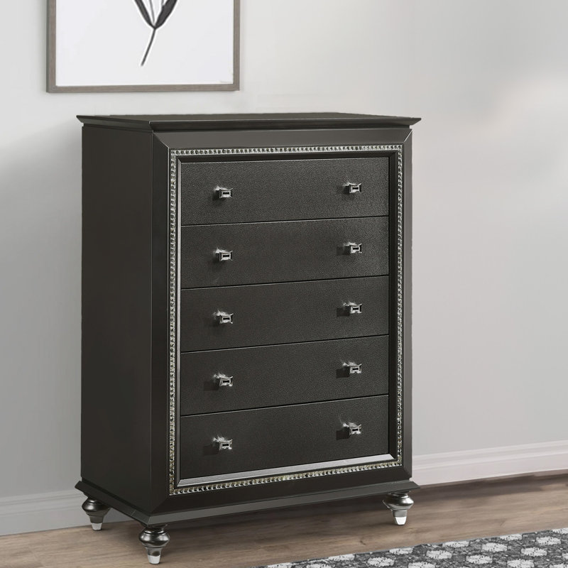 Woodlynne 5-Drawer Rectangular Chest, Metallic Gray