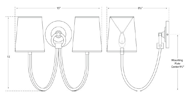Thomas O'Brien Reed Double Sconce, Polished Nickel, Fabric
