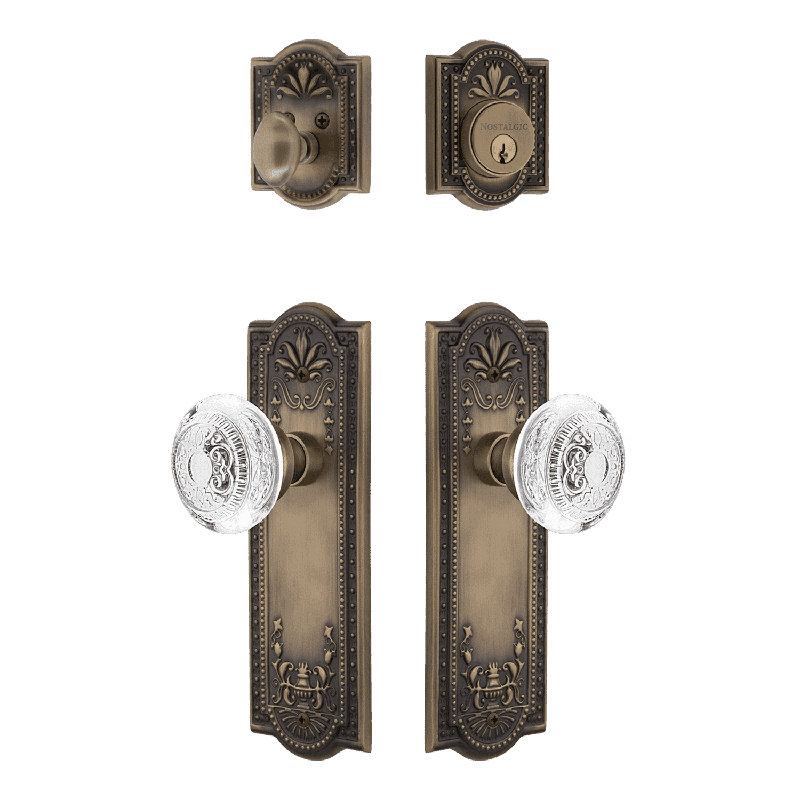 Nostalgic Warehouse Meadows Entry Set with Crystal Egg & Dart Knob, Antique Brass, 2.75