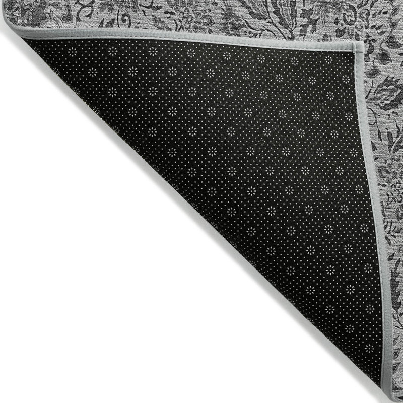 Tapis floral lavable d'intérieur 9 pi x 12 pi argenté