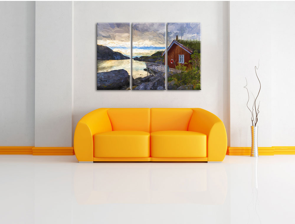 3-tlg. Leinwandbilder-Set „Sonnenaufgang am Fjord Norwegens“, Grafikdruck