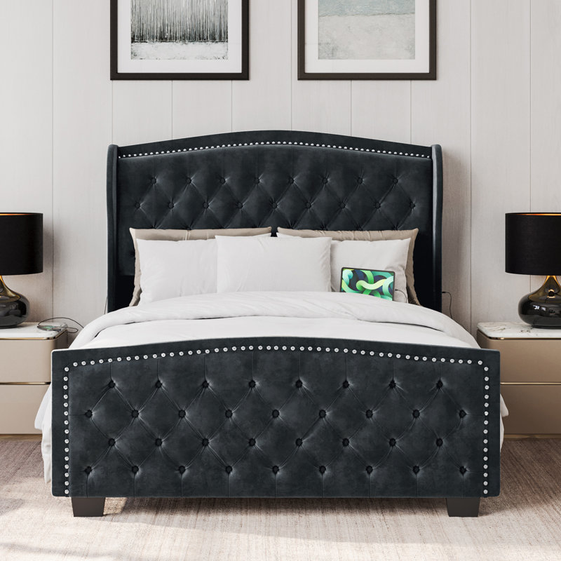 Lit plateforme Gujral, Grand, Gris